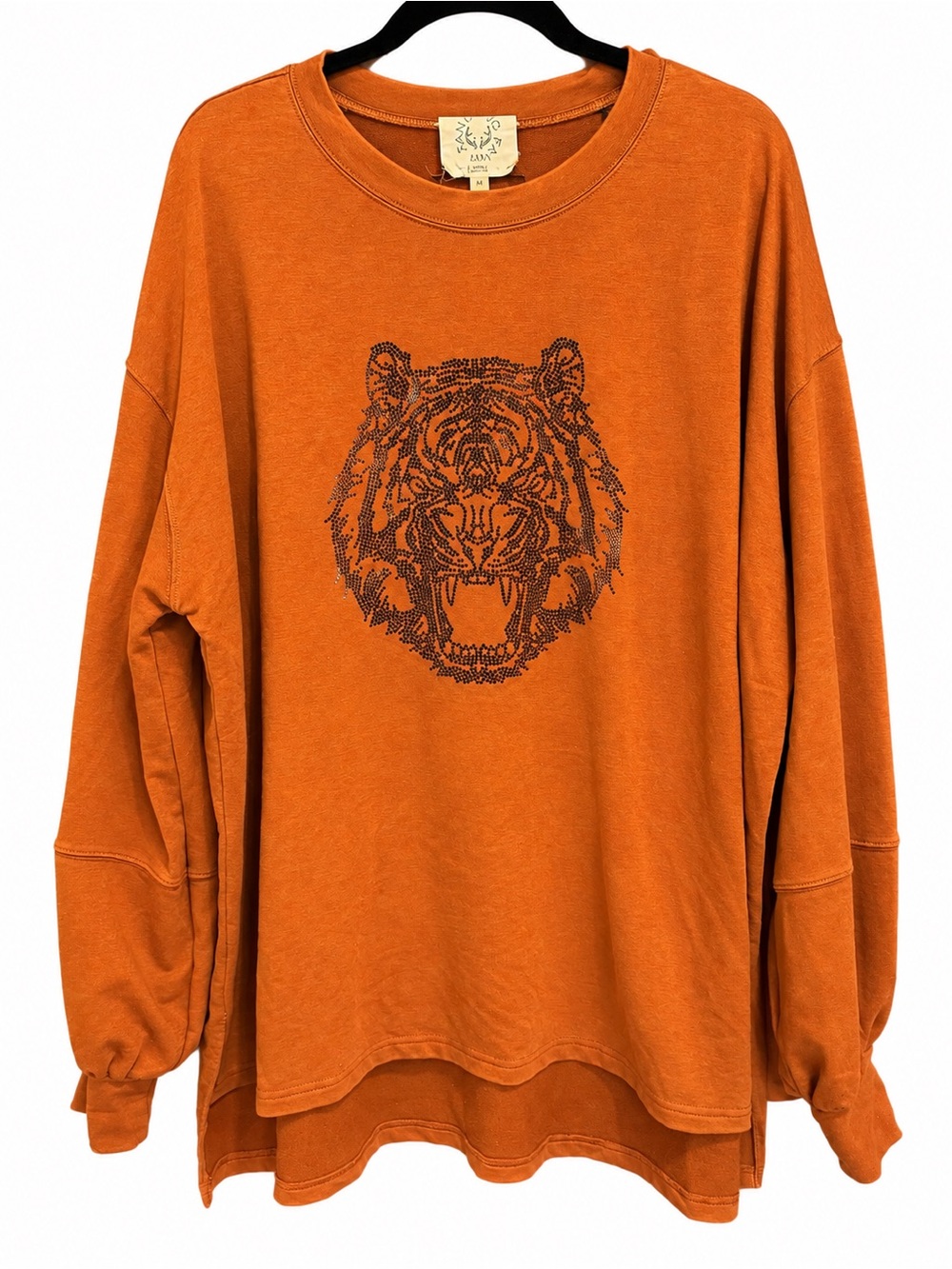 Fantastic Fawn Burnt Orange Brown Rhinestone Tiger Face Top Shirt